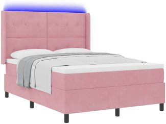 vidaXL Boxspringbett mit LED-Lichtleisten Rosa 140 x 200 cm Samt 3343873