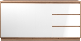 Calicosy 'PHOENIX' Sideboard mit 3 Türen und 3 Schubladen Weiß Hochglanz und Eiche L178cm - Weiß glänzend