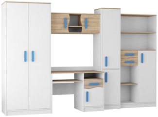 Deine Möbel 24 Jugendzimmer-Set MIKI Jugend-Schrankwand Jugendzimmer Jugendmöbel 5-teilig in Weiß, (5-tlg), Schreibtisch, Schreibtisch Aufsatz, 2x Regal, Schrank