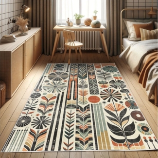 Abakuhaus Teppich Dekorativer Teppich für Wohnzimmer und Schlafzimmer, rechteckig, Bohemian Retro Abstrakt Mid Century