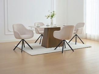 Vente-unique - 6‑er Set Stühle mit Armlehnen - Textilstoff & Metall - Creme - CILIENO