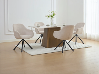 Vente-unique - 6‑er Set Stühle mit Armlehnen - Textilstoff & Metall - Creme - CILIENO