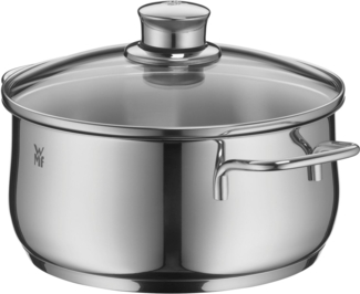 WMF Diadem Plus Kochtopf groß 24cm, Glasdeckel, Bratentopf Induktion 4,5l, Cromargan Edelstahl poliert, unbeschichtet