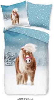 good morning Kinderbettwäsche Sweet Winter Horse, Biber, Flanell, 2 teilig, Biber, 135x200, Warm, Wendeoptik, Reißverschluss, Winter, Kind, Pferd