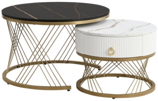 OKWISH Couchtisch (2 in 1 Runder Couchtisch aus MDF, 2-St), Beistelltisch mit Schublade