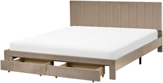 Bett mit Schubladen Samtstoff LONZAC 180 x 200 cm Taupe