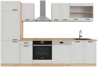 Küchenzeile R-Line Weiß Landhaus/Goldkraft Eiche 300 cm , AP Eiche Vicco