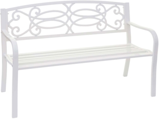 Gartenbank HWC-F44, Bank Parkbank Sitzbank, 2-Sitzer pulverbeschichteter Stahl ~ weiß