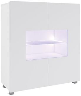 Highboard Schrank Vitrine LABRI 100x105x35cm Weiss Hochglanz inkl. LED