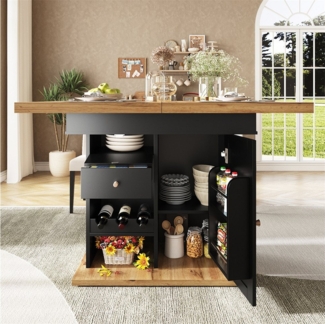 REDOM Esstisch Ausziehbarer Teleskoptisch (Teleskoptisch mit Snack- und Weinregalen – für 4-6 Personen, Platzsparend, Klappbar, Multifunktionale Aufbewahrungslösungen, 1-St, 110-140x80 cm)