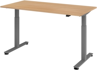 bümö elektrisch höhenverstellbarer Schreibtisch Eiche 160x80 cm, Gestell: Graphit - Büroschreibtisch höhenverstellbar elektrisch, elektrischer Bürotisch & Gaming Tisch, Stehschreibtisch, XMST-16-E-G