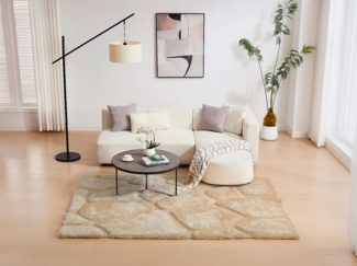 Vente-unique - Hochflorteppich mit Reliefstruktur - 160 x 230 cm - Dunkelbeige - PIETRA