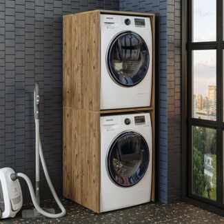 Roomart Waschmaschinenschrank SERIE DUO 2 – Überbauschrank für Waschmaschine & Trockner – Platzsparender Waschturm-Schrank ohne Klappschrank • Eiche