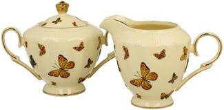 DUO ECRU BUTTERFLIES Zuckerdose und Milchkännchen, New Bone China Porzellan