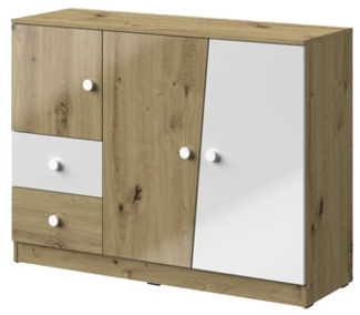 Kommode "Nero" Sideboard 120 cm artisan eiche weiß Hochglanz