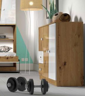 Kommode "Nero" Sideboard 120 cm artisan eiche weiß Hochglanz