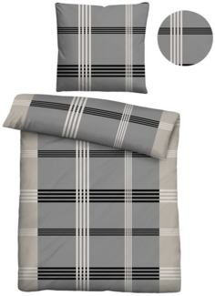 Traumhaft schlafen - Castell - Markenbettwäsche Baumwoll Renforce Bettwäsche 0040563 KARO-STREIFEN, sturmgrau, 1x 135x200 cm + 1x 80x80 cm
