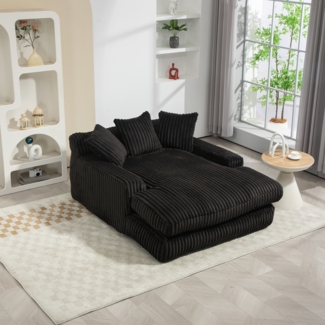 LVHOM Lazy Sofa Cordstoff mit Kissen, Bodensofa 125 × 155 × 63 cm, Schlafsofa Couch mit Memory-Schaum, Chaiselounge Sessel, Schwarz