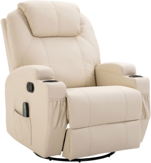 Relaxsessel, mit Liegefunktion Massagesessel elektrisch 5 Massage-Modi, Kunstleder, Cremeweiß, 84 x 92 x 109 cm