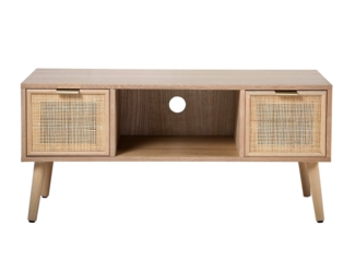Casâme TV-Möbel mit 2 Schubladen Vorderseite aus Rattan L100 cm - MIYA - Helles Holz