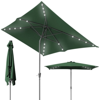 Clanmacy Sonnenschirm Rechteckig LED Solar Gartenschirm 3x2 m Sonnenschutz mit kurbel Grün, LxB: 300x200 cm, Stabiler knickbar/für Garten, Balkon, Terasse/Sonnenschutz