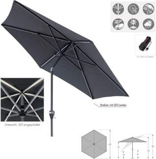 DOPPLER ACTIVE Auto Tilt ø 300 cm Sonnenschirm LED Balkonschirm anthrazit Mittelmast