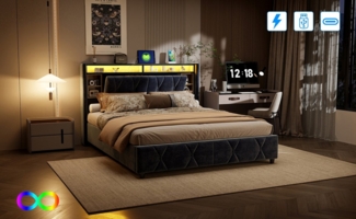 Romance Polsterbett Polsterbett Doppelbett (1-tlg. Mit LED-Licht und USB C Ladefunktion, Luftdruckhebel anhebbarer Bettstauraum), Mit LED-Beleuchtung,Bettkasten,Ladefunktion,140x200 cm