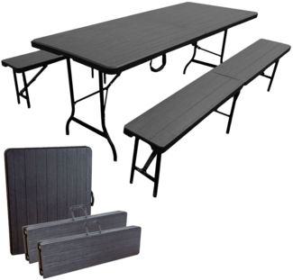 Bierzeltgarnitur Set mit 2x Bierbank und 1x Buffettisch, schwarz, klappbar