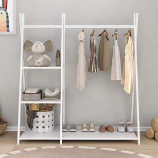 IDIMEX Kinderkleiderschrank LOTTE Kinderzimmer Garderobe mit 4 Ablageböden freistehend Holz weiß