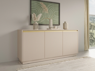 Vente-unique - Sideboard mit 3 Türen - MDF - Beige & Goldfarben - POSINIA von Pascal Morabito