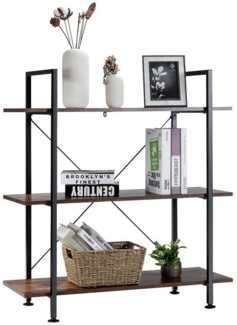 COSTWAY Bücherregal, 3 Ebenen, Holz, mit Metallrahmen, stehend, 90x36x99cm