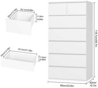 Homfa Kommode Sideboard Schubladenschrank Schubladenkommode, mit 7 Schubladen, holz, weiß, 60x40x119 cm