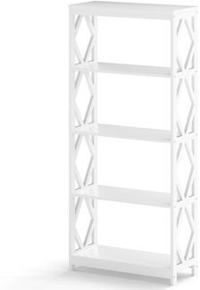 5-stöckiges hohes Bücherregal offenes Holzregal mit rhombischer Struktur Weiß