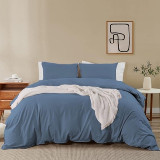 Soifox Bettwäsche 200x200 Hellblau Mikrofaser bügelfrei Kissenbezug