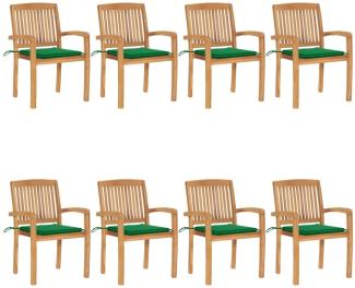 vidaXL Stapelbare Gartenstühle mit Kissen 8 Stk. Massivholz Teak