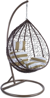 Luxus Hängesessel Miami XL Polyrattan mit Korb Gestell braun Kissen Braun Weiss