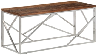 Couchtisch, Sofatisch Silbern Edelstahl und Massivholz