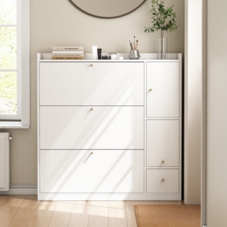 Furnishings Home Schuhschrank Vielseitiger Freistehendes 3 Klappschubladen Kipp-Schuhschrank (1-St) für den Flur, Weiß, 119*24*122