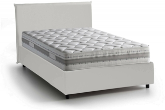 Dmora Re Doppelbett, Bettkasten mit Kunstlederbezug, 100 % Made in Italy, Öffnung vorne, inklusive Matratze 120 x 200 cm, Weiß