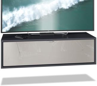 TV Board Lana 100 Hängeschrank Lowboard 100 x 29 x 37 cm, Korpus in Schwarz Matt, Fronten in Sandgrau Hochglanz