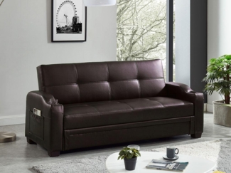 Vente-unique - Schlafsofa Klappsofa - Kunstleder - Braun - MIRELLA