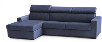 Dmora Schlafsofa mit Halbinsel Aloet, drehbares Sofa zum Öffnen, linke Aufbewahrungshalbinsel, schmale Armlehnen, 100 % Made in Italy, 260 x 95 x 85 cm, Blau