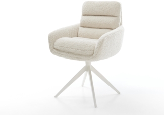 Drehstuhl Abelia-Flex mit Armlehnen Teddystoff Beige Kreuzgestell breit Weiß 360° drehbar Wippfunktion