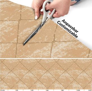 ANRO Küchenläufer AYDI Teppichläufer Premium Läufer Textil, Eckig, Bodenläufer 100x50cm Karo Beige pflegeleicht