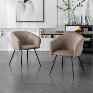 HOME DELUXE Esszimmerstuhl Samt mit Armlehne ARIA - 6er Set Beige