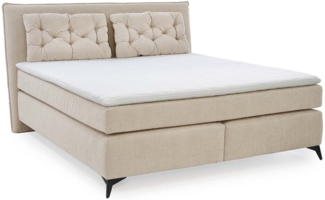 BOXSPRINGBETT 180x200 cm mit Bonell-Wende-Federkernmatratzen H2/H3, Bonell-Federkernpolsterung, PU-Schaum-Topper, 2 Kissen, Chenille Beige