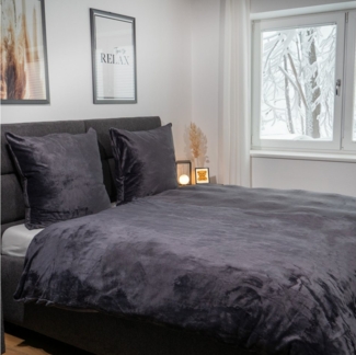 Casa Colori Bettwäsche Teddy Flausch, Polyester, 2 teilig, uni, anthrazit