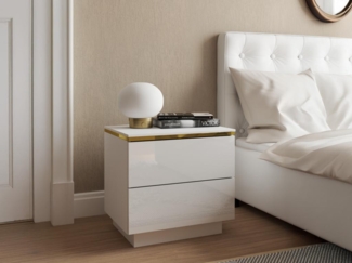 Vente-unique - Nachttische 2er-Set mit 2 Schubladen - Weiß glänzend & Goldfarben - VUKIA von Pascal Morabito