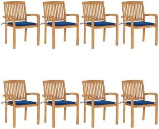 vidaXL Stapelbare Gartenstühle mit Kissen 8 Stk. Massivholz Teak