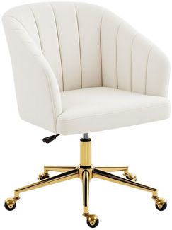 HOMCOM Bürostuhl mit Samtoptik, drehbaren Rollen (höhenverstellbarer Schreibtischstuhl, 1 St), bis 120 kg belastbar, für Arbeitszimmer Schlafzimmer, Cremeweiß